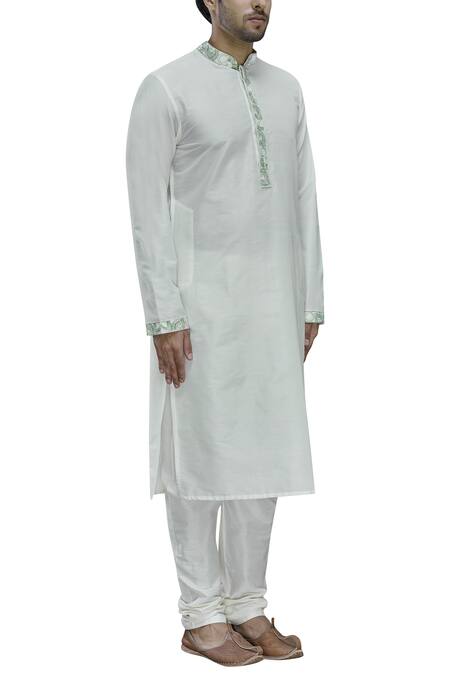 Ekam By Manish_Cream Cotton Silk Kurta Set_Online_at_Aza_Fashions