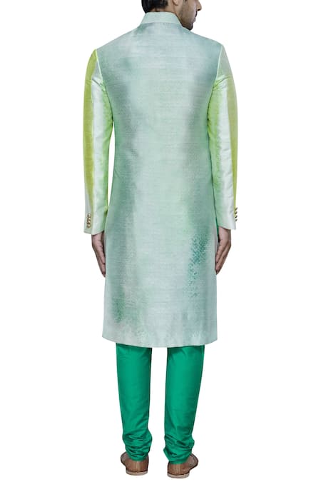 Shop Nitesh Singh Chauhan Green Button Front Sherwani Set at Aza Fashions Shop_Nitesh Singh Chauhan_Green Button Front Sherwani Set _at_Aza_Fashions
