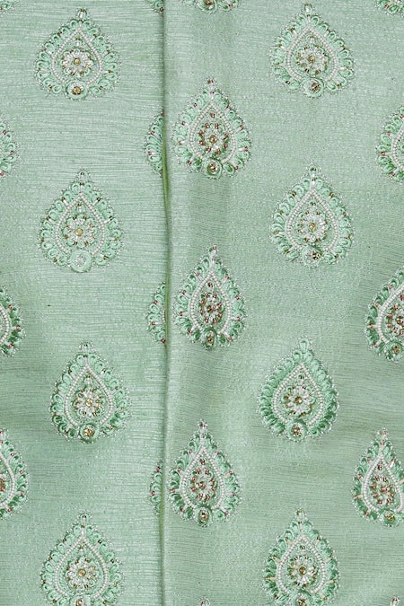Nitesh Singh Chauhan_Green Raw Silk Embroidered Sherwani Set _at_Aza_Fashions