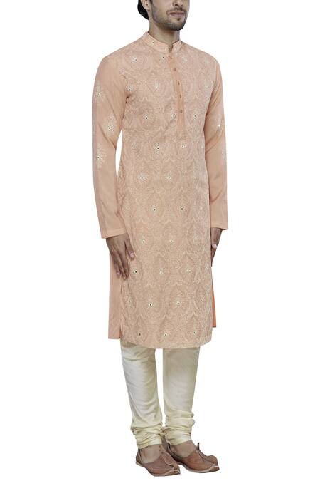Nitesh Singh Chauhan Peach Embroidered Kurta Set Online at Aza Fashions Nitesh Singh Chauhan_Peach Embroidered Kurta Set _Online_at_Aza_Fashions