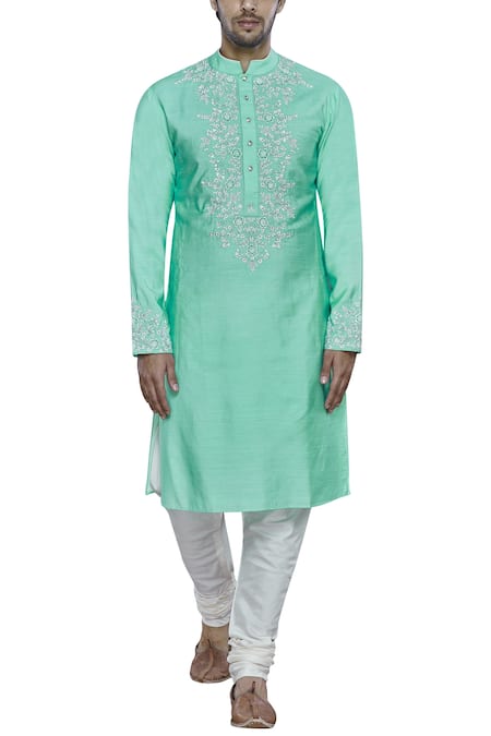 Nitesh Singh Chauhan Green Embroidered Kurta  