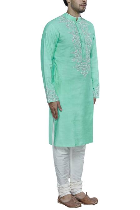 Nitesh Singh Chauhan Green Embroidered Kurta Online at Aza Fashions Nitesh Singh Chauhan_Green Embroidered Kurta _Online_at_Aza_Fashions