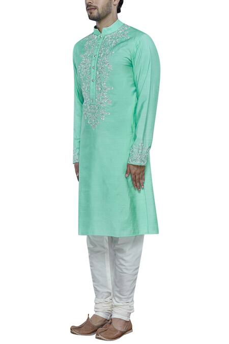 Buy Nitesh Singh Chauhan Green Embroidered Kurta Online at Aza Fashions Buy_Nitesh Singh Chauhan_Green Embroidered Kurta _Online_at_Aza_Fashions