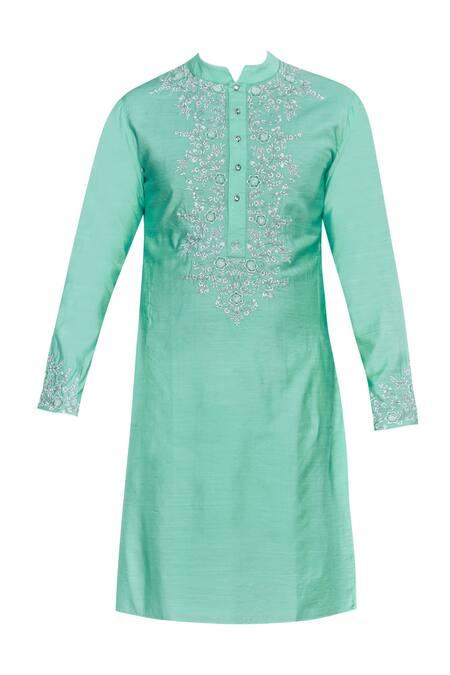 Shop Nitesh Singh Chauhan Green Embroidered Kurta Online at Aza Fashions Shop_Nitesh Singh Chauhan_Green Embroidered Kurta _Online_at_Aza_Fashions