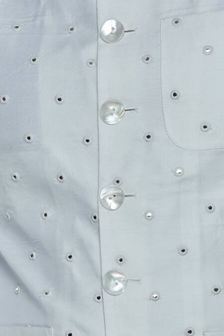 Nitesh Singh Chauhan Blue Artificial Silk Embroidered Bundi Kurta Set at Aza Fashions Nitesh Singh Chauhan_Blue Artificial Silk Embroidered Bundi Kurta Set _at_Aza_Fashions