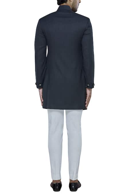Shop Nitesh Singh Chauhan Black Imported Terry Rayon Draped Sherwani at Aza Fashions Shop_Nitesh Singh Chauhan_Black Imported Terry Rayon Draped Sherwani _at_Aza_Fashions