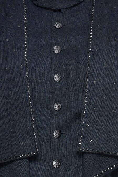 Nitesh Singh Chauhan Black Imported Terry Rayon Draped Sherwani at Aza Fashions Nitesh Singh Chauhan_Black Imported Terry Rayon Draped Sherwani _at_Aza_Fashions