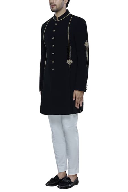 Buy Nitesh Singh Chauhan Black Imported Terry Rayon Embroidered Sherwani Online at Aza Fashions Buy_Nitesh Singh Chauhan_Black Imported Terry Rayon Embroidered Sherwani _Online_at_Aza_Fashions