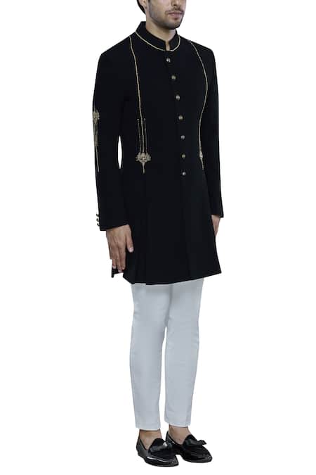 Nitesh Singh Chauhan Black Imported Terry Rayon Embroidered Sherwani Online at Aza Fashions Nitesh Singh Chauhan_Black Imported Terry Rayon Embroidered Sherwani _Online_at_Aza_Fashions