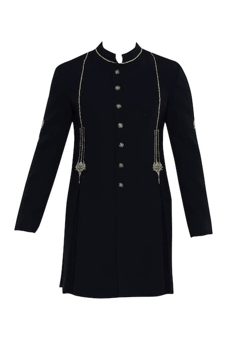 Shop Nitesh Singh Chauhan Black Imported Terry Rayon Embroidered Sherwani Online at Aza Fashions Shop_Nitesh Singh Chauhan_Black Imported Terry Rayon Embroidered Sherwani _Online_at_Aza_Fashions