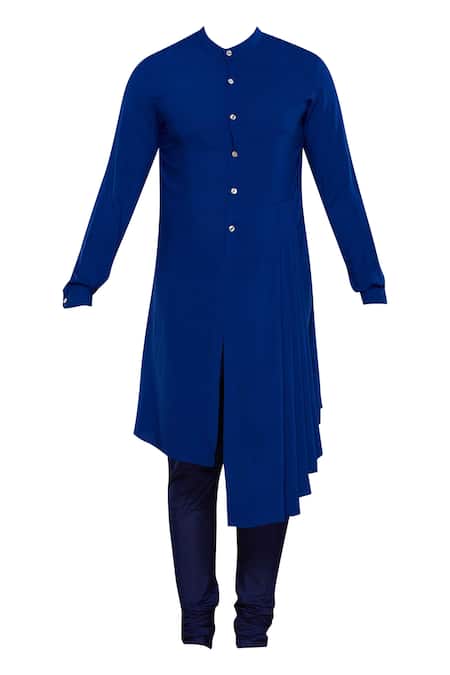 Buy Nitesh Singh Chauhan Blue Imported Suede Button Front Bandhgala Set Online at Aza Fashions Buy_Nitesh Singh Chauhan_Blue Imported Suede Button Front Bandhgala Set _Online_at_Aza_Fashions