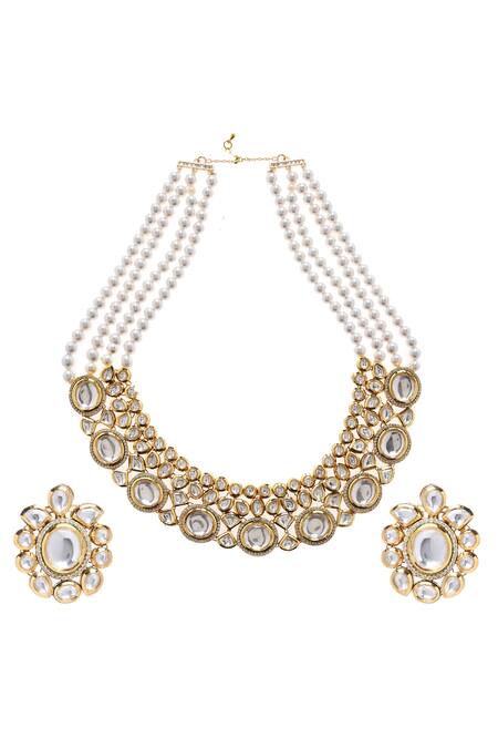 Shop_Minaki_Gold Plated Polki Stone Choker Necklace Set_at_Aza_Fashions