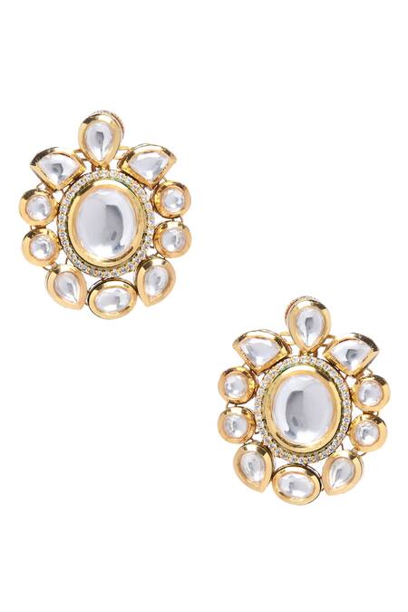 Minaki_Gold Plated Polki Stone Choker Necklace Set_Online_at_Aza_Fashions