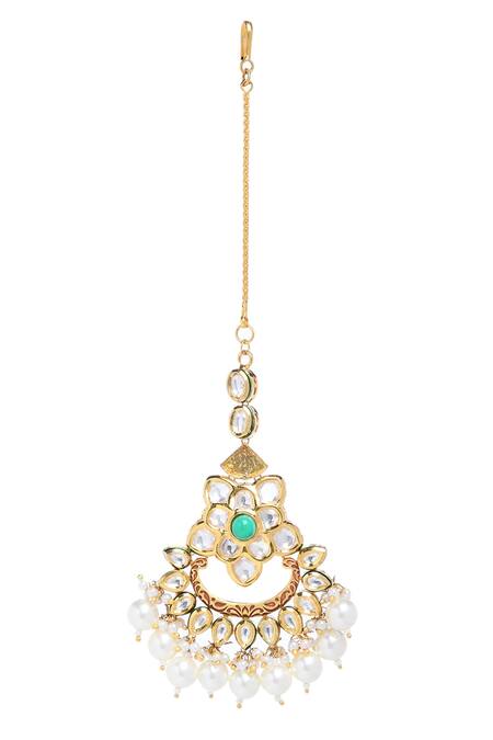 Shop_Minaki_Gold Plated Stone Kundan Choker Set_Online_at_Aza_Fashions