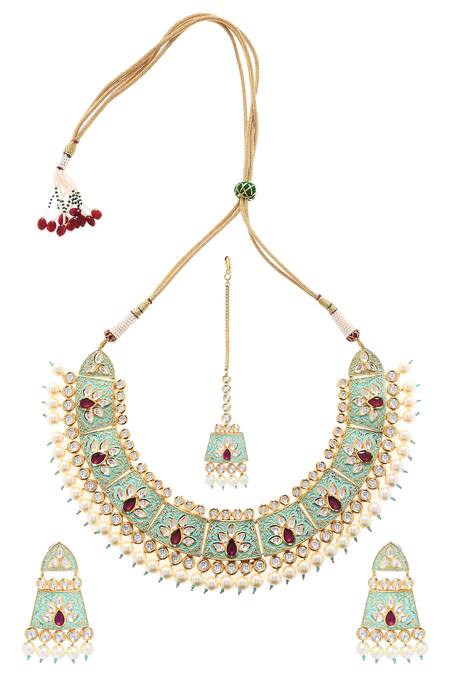 Shop Minaki Gold Plated Stone Kundan Choker Set at Aza Fashions Shop_Minaki_Gold Plated Stone Kundan Choker Set_at_Aza_Fashions