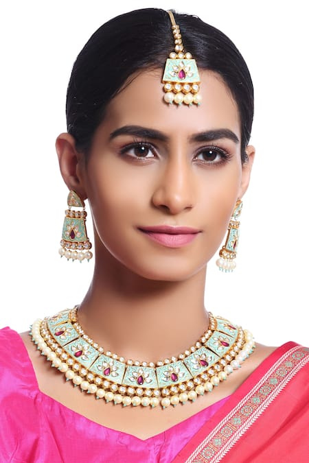 MINAKI Gold Plated Stone Kundan Choker Set