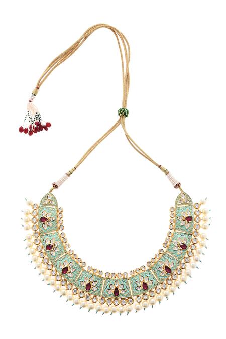 Buy_Minaki_Gold Plated Stone Kundan Choker Set_Online_at_Aza_Fashions