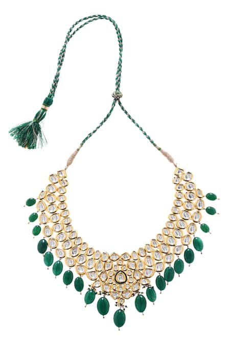 Shop_Minaki_Gold Plated Stones, Beads Kundan Choker Set _Online_at_Aza_Fashions