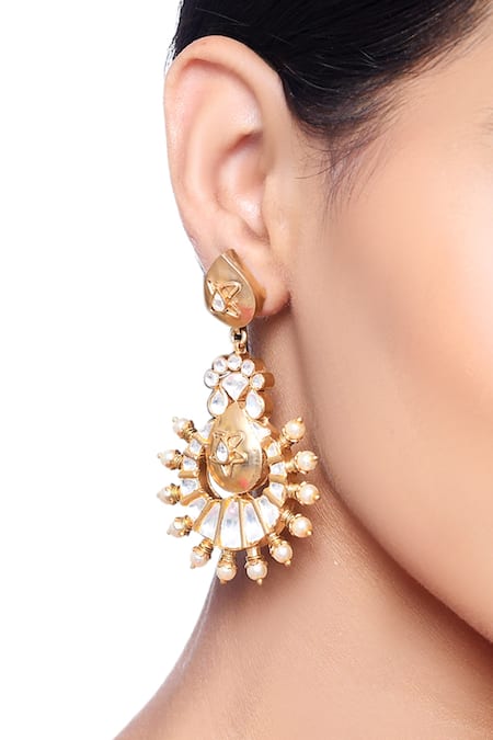 MINAKI Gold Plated Polki Stones Chandbalis