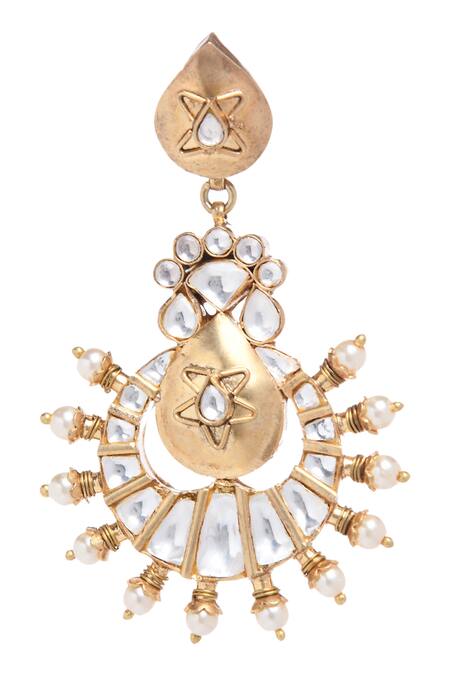 Minaki_Gold Plated Polki Stones Chandbalis_Online_at_Aza_Fashions