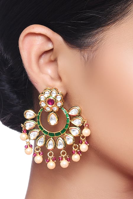 MINAKI Gold Plated Polki Stones Chandbalis