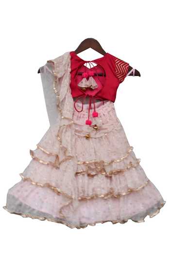 FAYON KIDS Pink Embroidered Lehenga Style Saree 