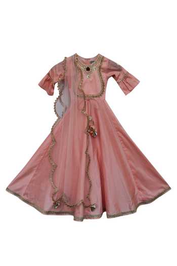 FAYON KIDS Peach Embroidered Anarkali Kurta Set 