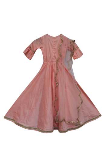 FAYON KIDS Peach Embroidered Anarkali Kurta Set 