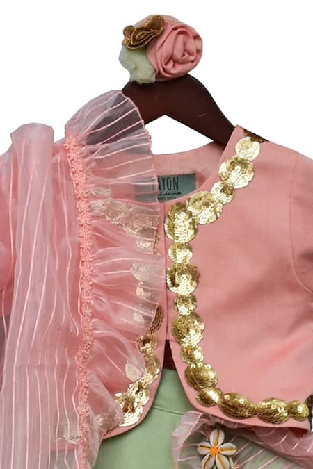 Fayon Kids Peach Cotton, Organza Sequins Embroidered Lehenga Set Online at Aza Fashions Fayon Kids_Peach Cotton, Organza Sequins Embroidered Lehenga Set _Online_at_Aza_Fashions