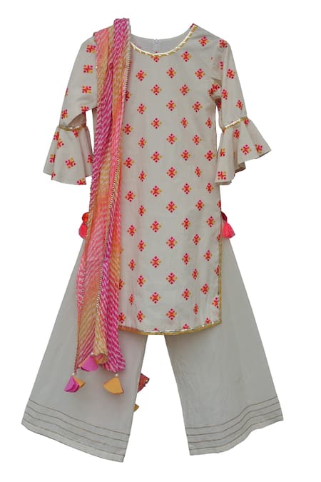 FAYON KIDS White Cotton Embroidered Kurta Set 