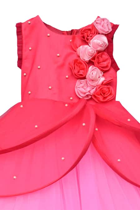 Fayon Kids Pink Silk Pearls, Applique 3d Embellished Floral Gown Online at Aza Fashions Fayon Kids_Pink Silk Pearls, Applique 3d Embellished Floral Gown _Online_at_Aza_Fashions
