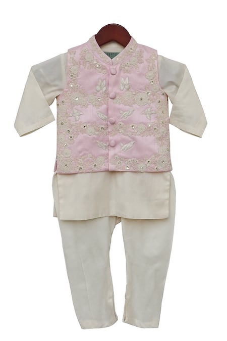 Fayon Kids Floral Embroidered Bundi Kurta Set 