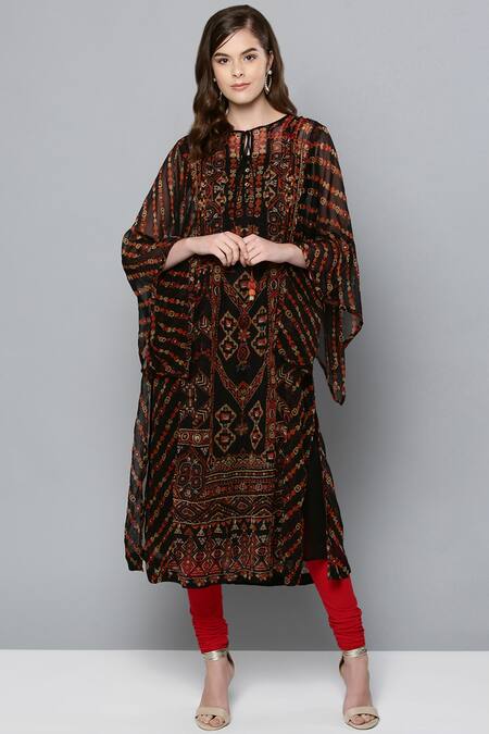Buy_Ritu Kumar_Black Viscose Round Printed Kaftan Tunic_Online_at_Aza_Fashions