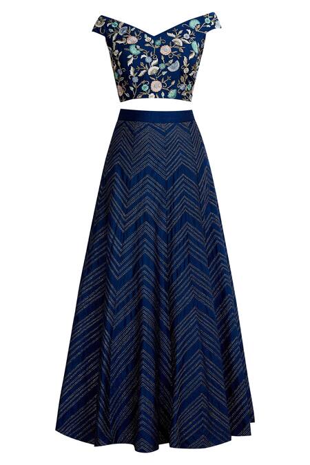 Shop Samatvam By Anjali Bhaskar Blue Silk Shantoon V-shaped Neckline Skirt Set Online at Aza Fashions Shop_Samatvam By Anjali Bhaskar_Blue Silk Shantoon V-shaped Neckline Skirt Set _Online_at_Aza_Fashions