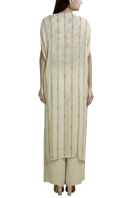 Shop Samatvam By Anjali Bhaskar Off White Georgette Shantoon Crop Top Round Hand Embroidered Pant Set at Aza Fashions Shop_Samatvam By Anjali Bhaskar_Off White Georgette Shantoon Crop Top Round Hand Embroidered Pant Set _at_Aza_Fashions