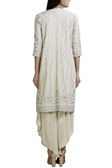 Shop Samatvam By Anjali Bhaskar White Georgette, Habutai Silk Jumpsuit V Neck Jacket Round With Embroidered at Aza Fashions Shop_Samatvam By Anjali Bhaskar_White Georgette, Habutai Silk Jumpsuit V Neck Jacket Round With Embroidered _at_Aza_Fashions