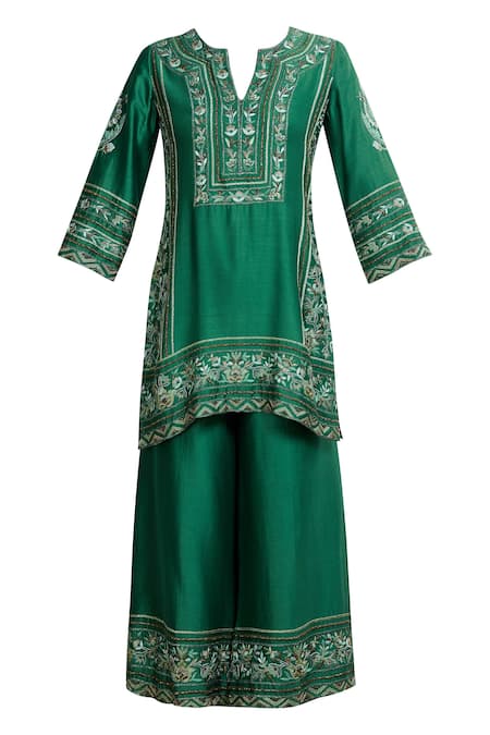 Buy Samatvam By Anjali Bhaskar Green Organza, Chanderi Silk, Shatoon Notched Embroidered Kurta Set Online at Aza Fashions Buy_Samatvam By Anjali Bhaskar_Green Organza, Chanderi Silk, Shatoon Notched Embroidered Kurta Set _Online_at_Aza_Fashions