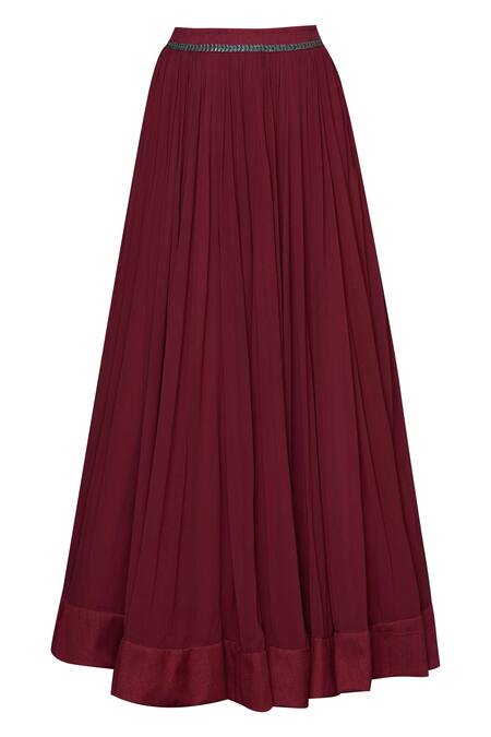 Shop_Abhishek Vermaa_Maroon Satin Embellished Kurta Lehenga Set_Online_at_Aza_Fashions