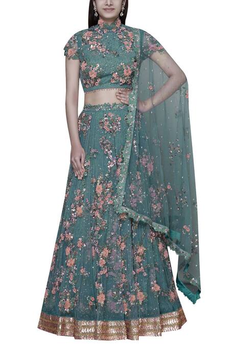 Abhishek Vermaa_Blue Lace Embellished Lehenga Set_Online_at_Aza_Fashions