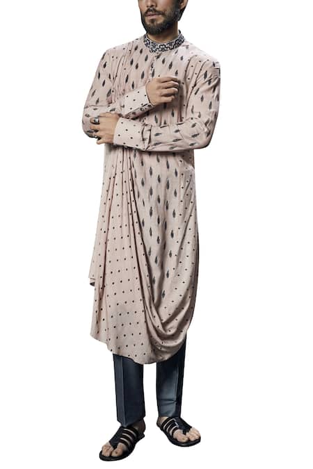 Bubber Couture Grey Moga Silk Embroidered Kurta Set