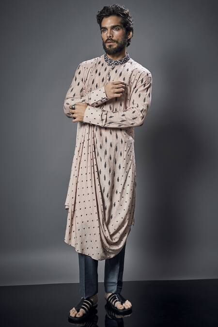 Bubber Couture Grey Moga Silk Embroidered Kurta Set Online at Aza Fashions Bubber Couture_Grey Moga Silk Embroidered Kurta Set _Online_at_Aza_Fashions