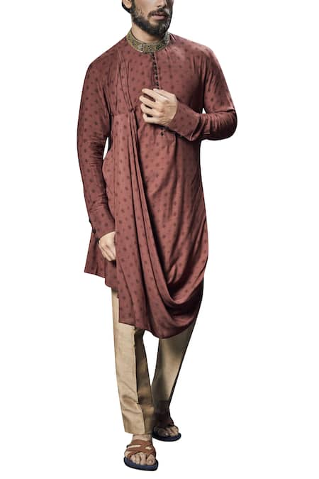 Bubber Couture Brown Moga Silk Embroidered Draped Kurta