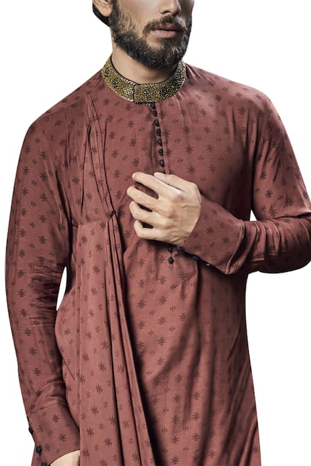 Shop Bubber Couture Brown Moga Silk Embroidered Draped Kurta at Aza Fashions Shop_Bubber Couture_Brown Moga Silk Embroidered Draped Kurta _at_Aza_Fashions