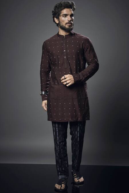 Bubber Couture Brown Cotton Silk Woven Kurta Online at Aza Fashions Bubber Couture_Brown Cotton Silk Woven Kurta _Online_at_Aza_Fashions