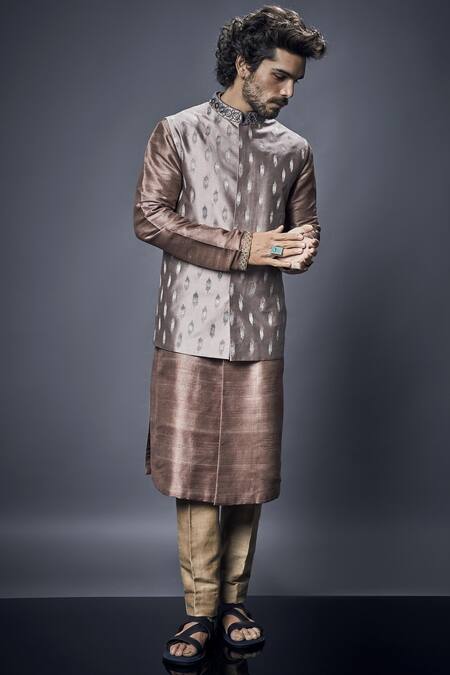 Bubber Couture Grey Silk Embroidered Bundi Online at Aza Fashions Bubber Couture_Grey Silk Embroidered Bundi _Online_at_Aza_Fashions