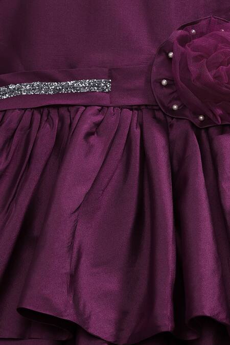 Pinkcow designs pvt ltd_Purple Taffeta Fabric Flowers Layered Frock _Online_at_Aza_Fashions