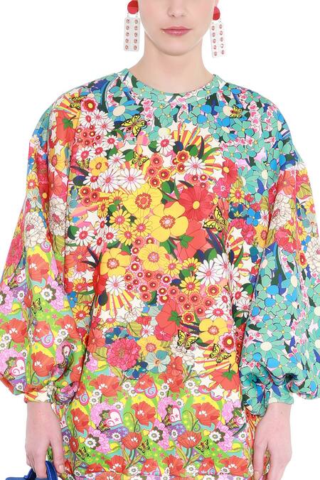 Buy_Manish Arora_Multi Color Poly Neoprene Round Printed Dress_Online_at_Aza_Fashions