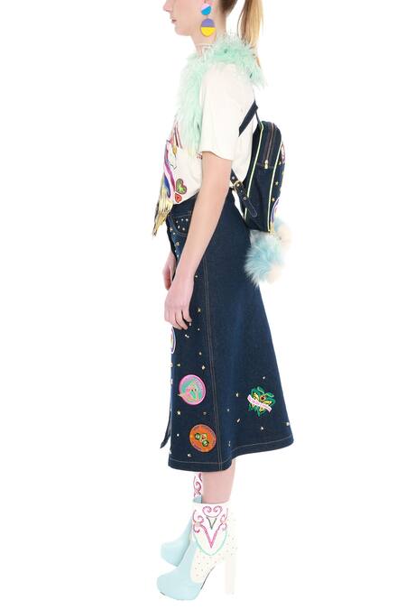 Manish Arora_Blue Denim Embellished Skirt _Online_at_Aza_Fashions