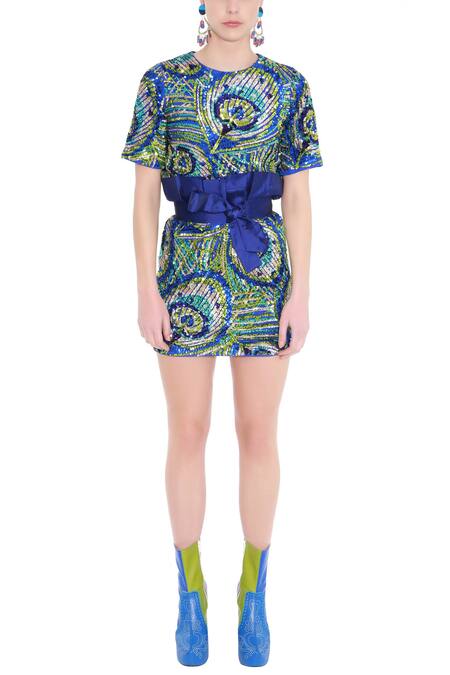 Manish Arora Blue Net Round Embellished Top