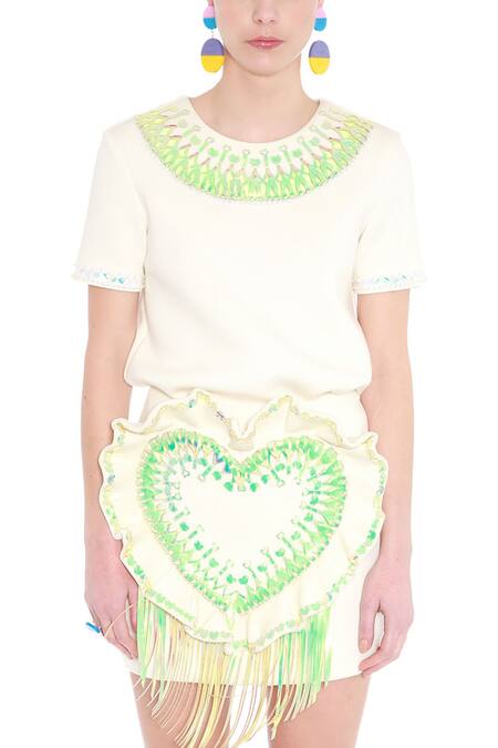 Buy_Manish Arora_Off White Cotton Neoprene Embellished Skirt _Online_at_Aza_Fashions